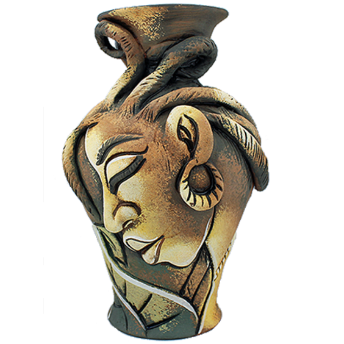 3-D vase with a black woman with braided hair surrounding the vase.