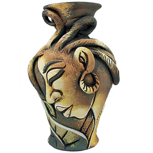3-D vase with a black woman with braided hair surrounding the vase.