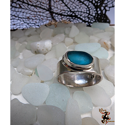 Cyan Blue Sea Glass Ring
